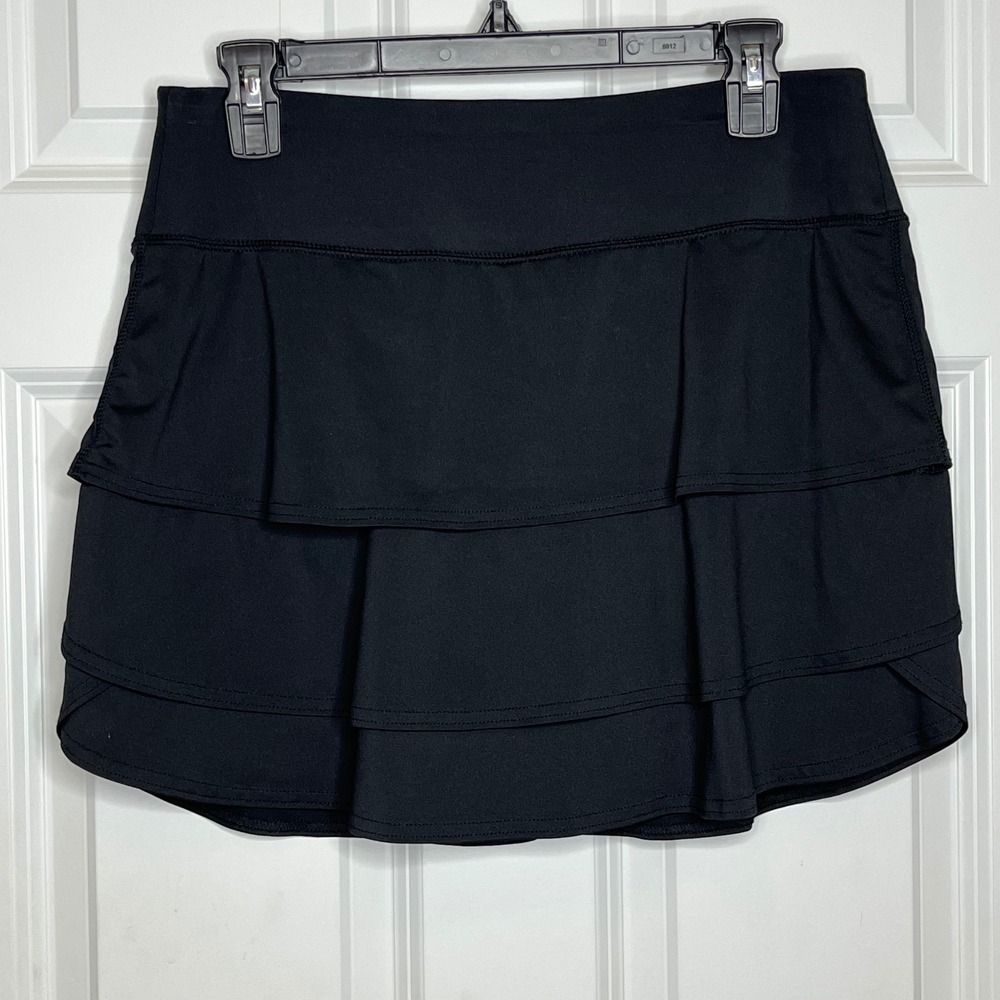 Athleta Black Tiered Ruffle Skort Athletic Skirt Small Tall - Picture 2 of 10